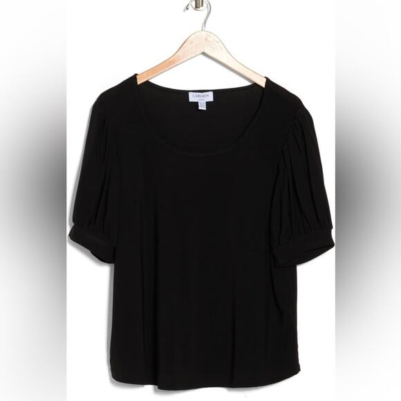 Carmen Marc Valvo Tops - CARMEN MARC VALVO COUTURE Black Short Puff Sleeve Shirt Blouse Plus Size 1X